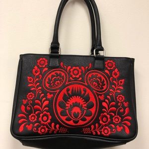 DisneyBoutique Red Embroidered Mickey  Black Purse